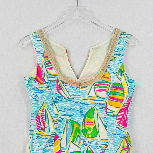 LILLY PULITZER Janice Shift Dress Womens 4 Blue Pink You Gotta Regatta Sailboat - Picture 4 of 14